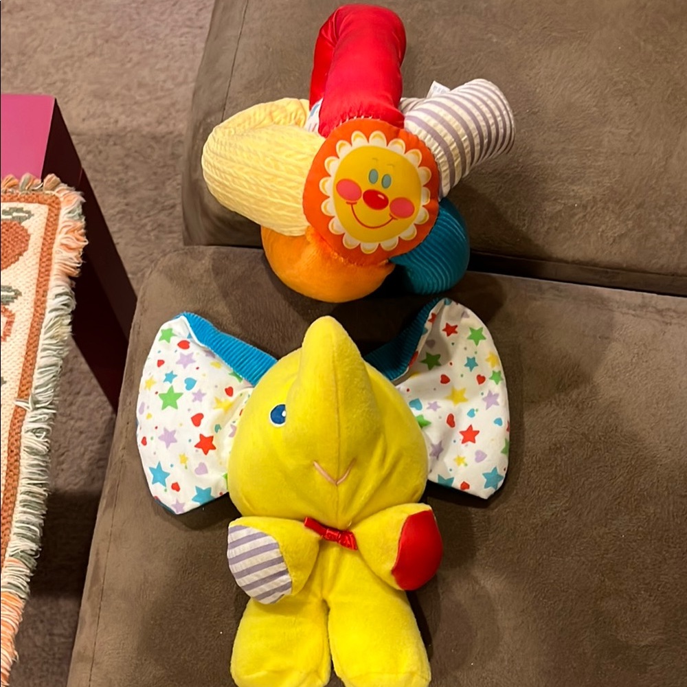Vintage Playskool Touch ‘ems plush peak a boo squeaker Elephant and ball rattle